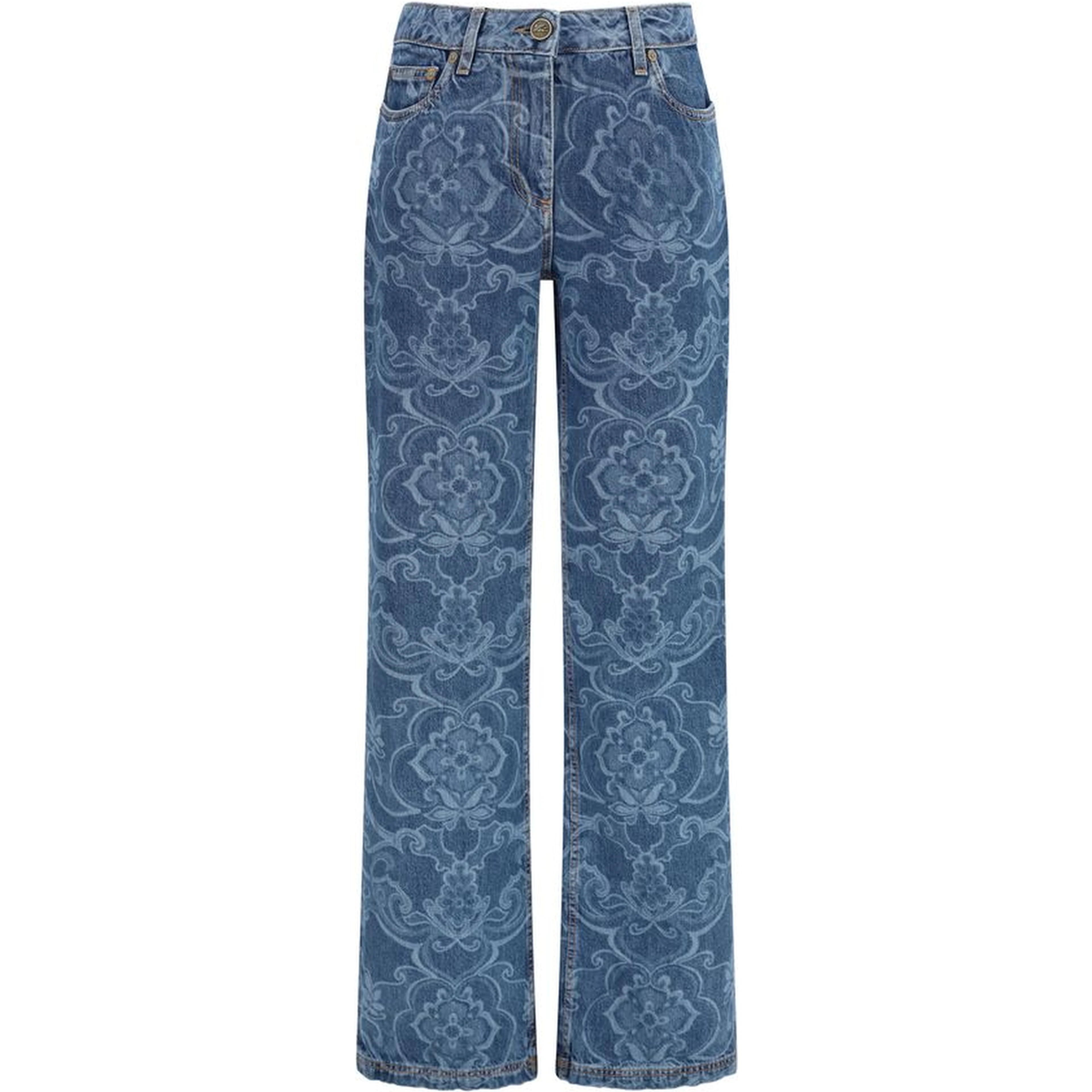 Blue Cotton Flared Jeans