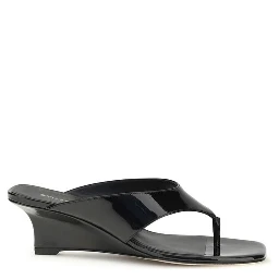 Black Calf Leather Bos Taurus Wedge Sandals