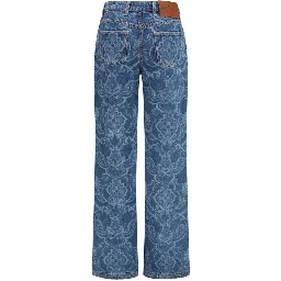Blue Cotton Flared Jeans