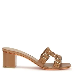 Beige Calf Leather Bos Taurus Platform Sandals