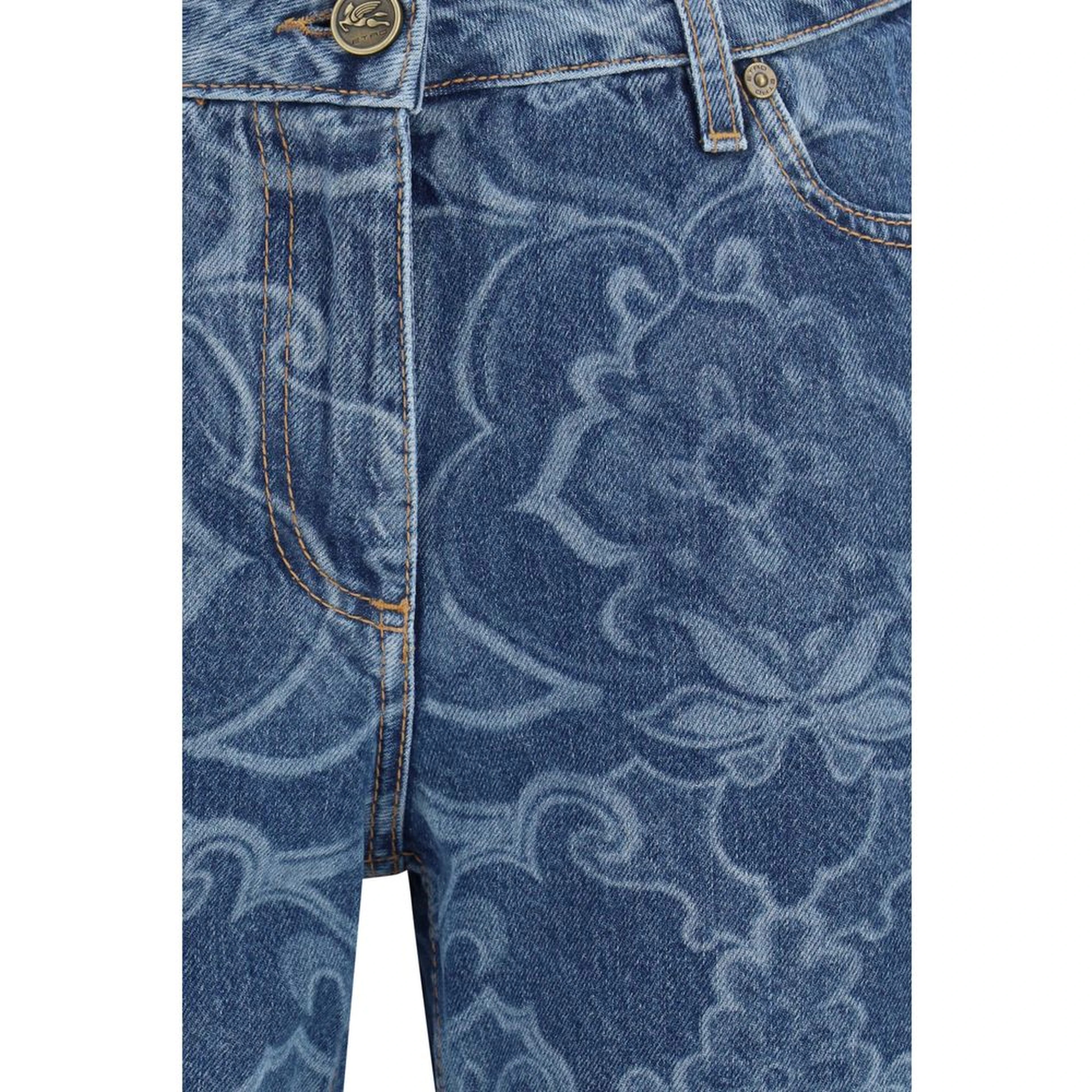 Blue Cotton Flared Jeans