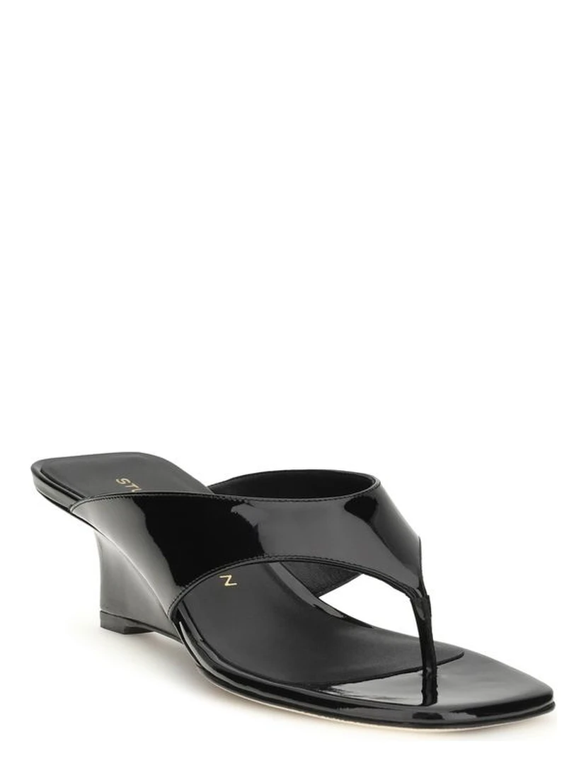 Black Calf Leather Bos Taurus Wedge Sandals