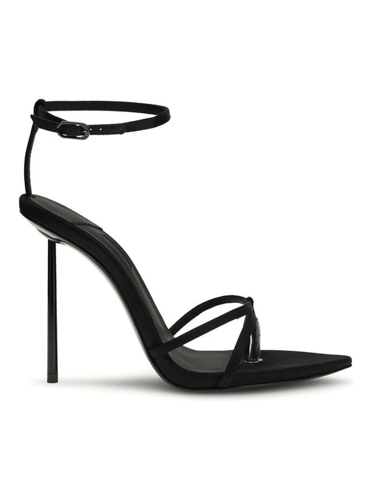 Black Silk Stiletto Heel Sandals