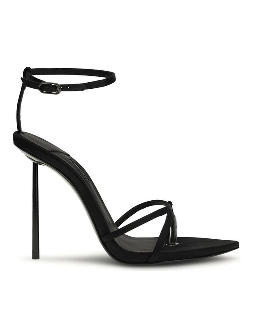 Black Silk Stiletto Heel Sandals