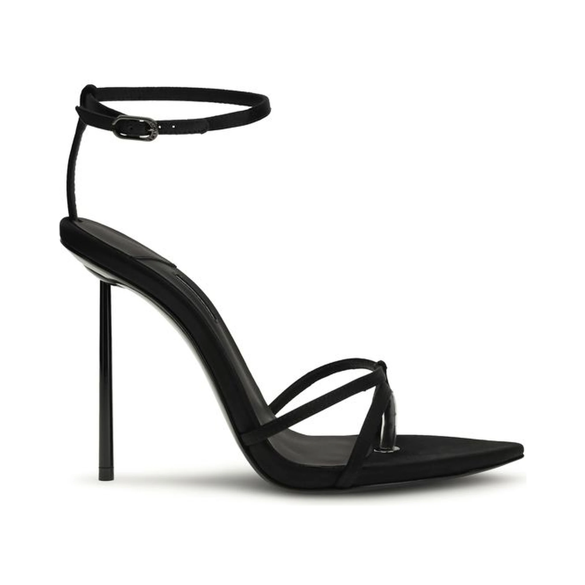 Black Silk Stiletto Heel Sandals
