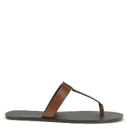 Brown Calf Leather Bos Taurus Flip-Flop Sandals