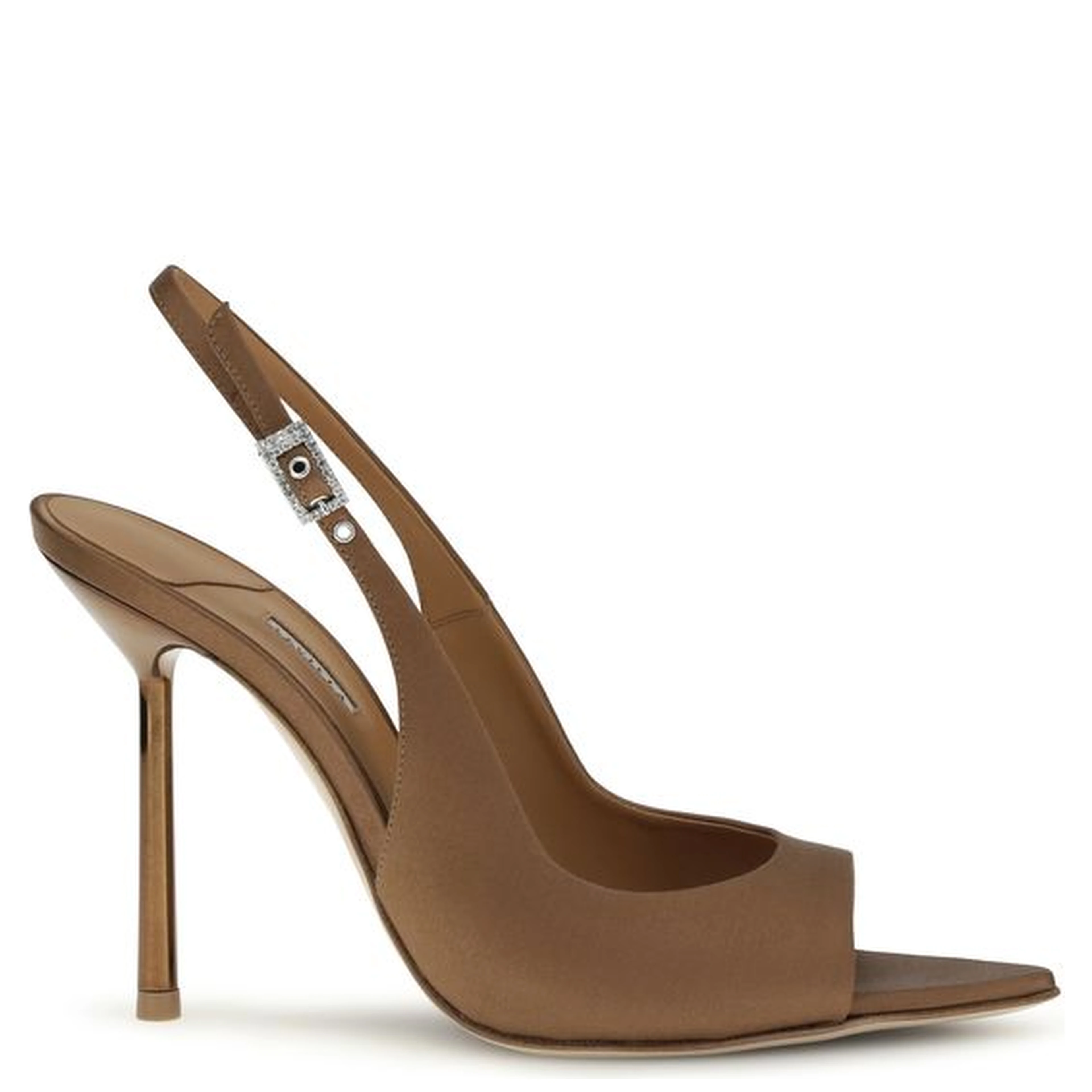 Brown Silk Stiletto Heel Sandals