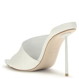 White Calf Leather Bos Taurus Stiletto Heel Sandals