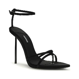Black Silk Stiletto Heel Sandals