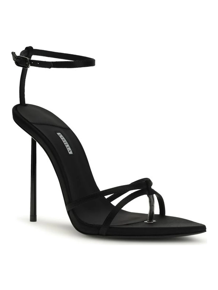 Black Silk Stiletto Heel Sandals