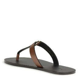 Brown Calf Leather Bos Taurus Flip-Flop Sandals