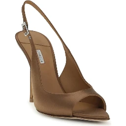 Brown Silk Stiletto Heel Sandals