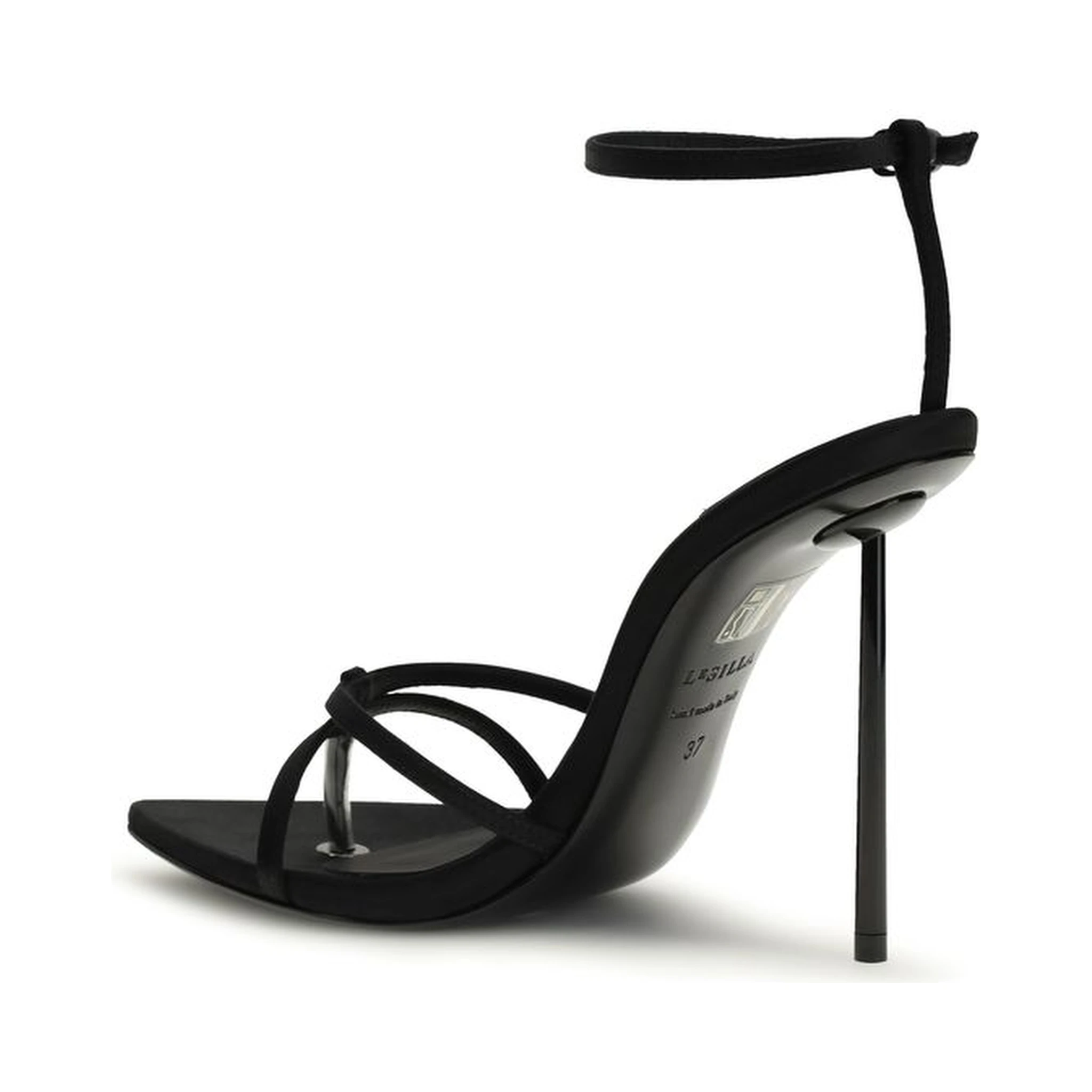 Black Silk Stiletto Heel Sandals