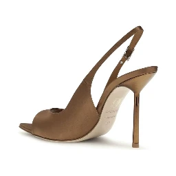 Brown Silk Stiletto Heel Sandals