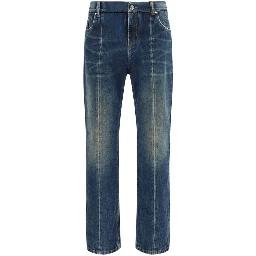 Blue Cotton Straight-Leg Jeans