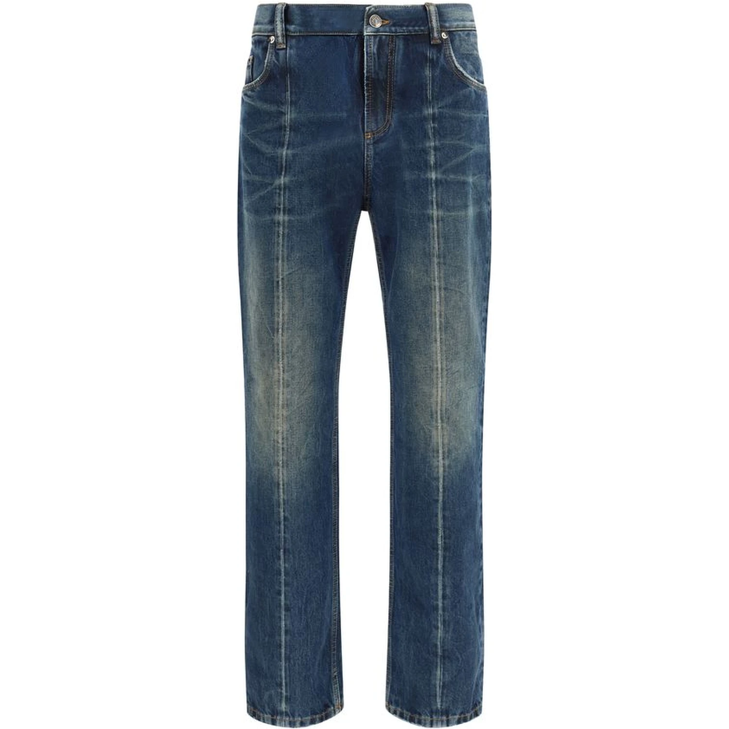 Blue Cotton Straight-Leg Jeans