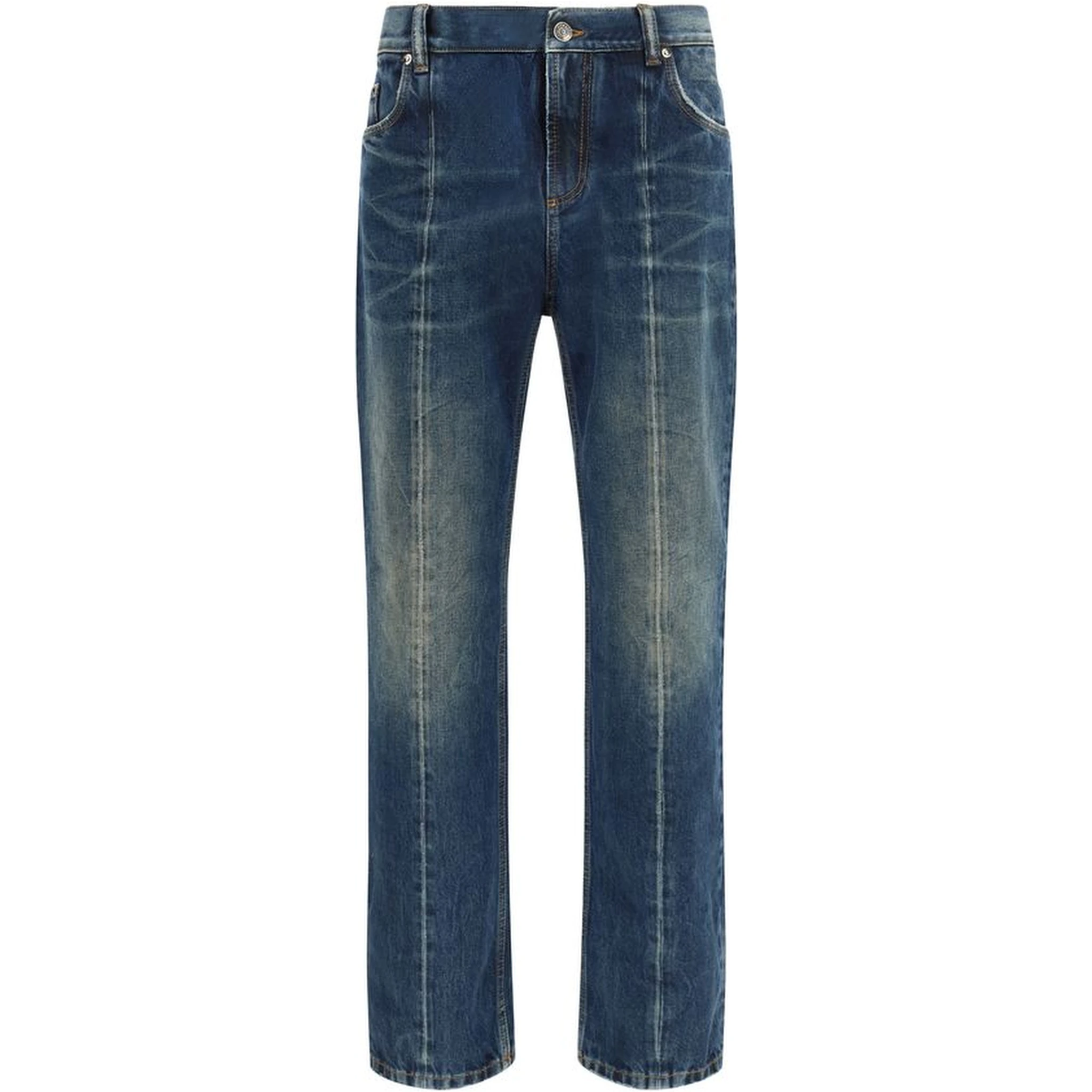 Blue Cotton Straight-Leg Jeans