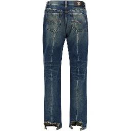 Blue Cotton Straight-Leg Jeans
