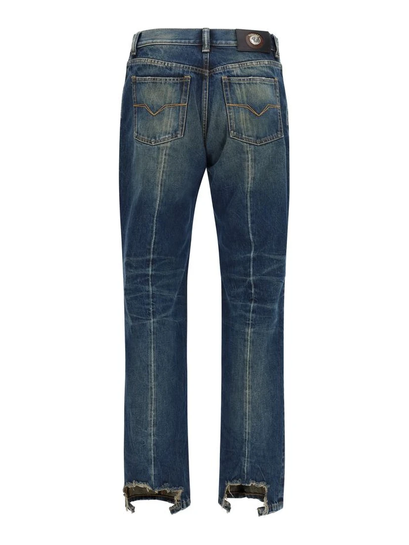 Blue Cotton Straight-Leg Jeans