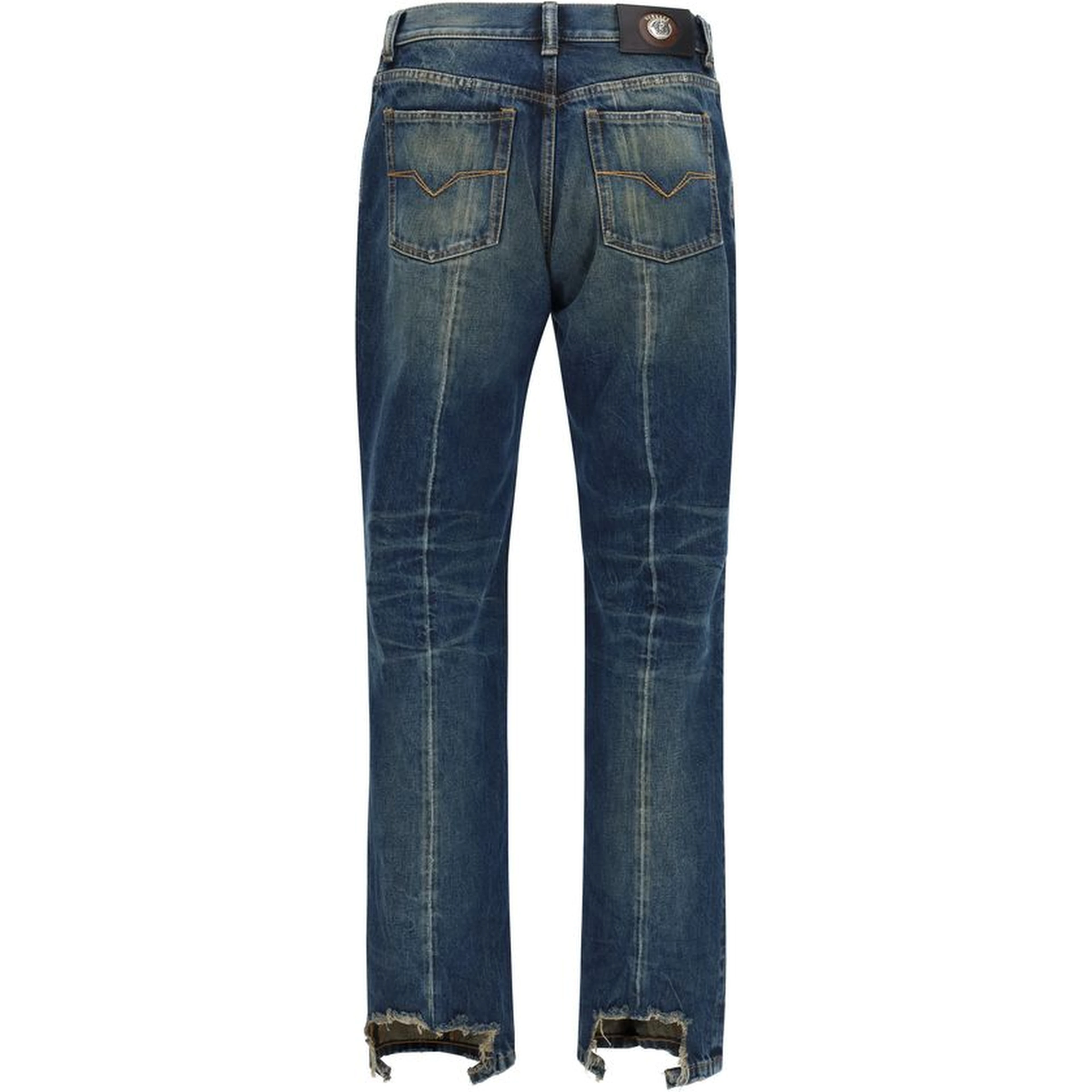 Blue Cotton Straight-Leg Jeans