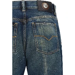 Blue Cotton Straight-Leg Jeans