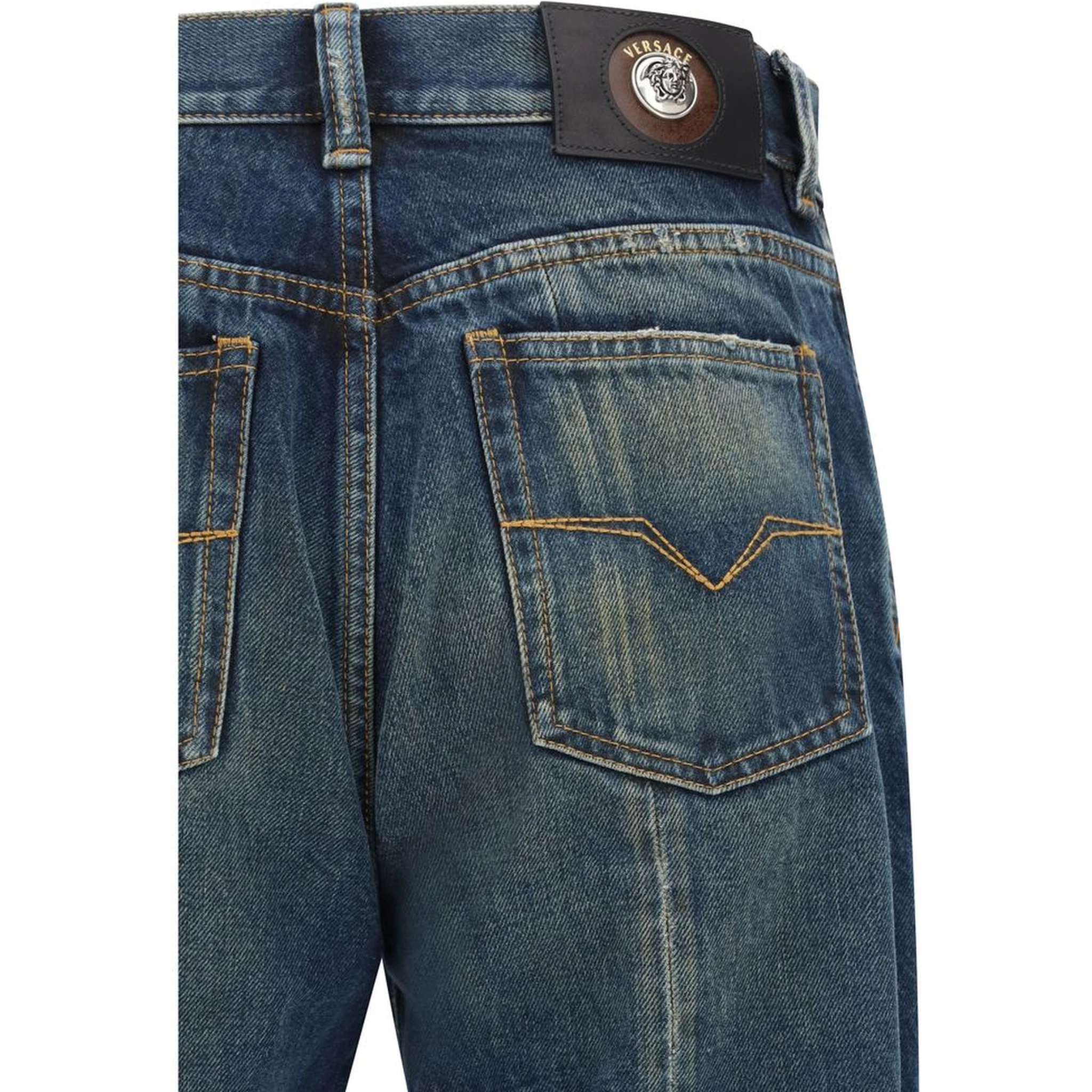 Blue Cotton Straight-Leg Jeans