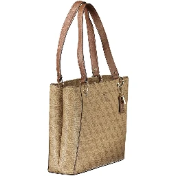 Beige Polyurethane Women Handbag