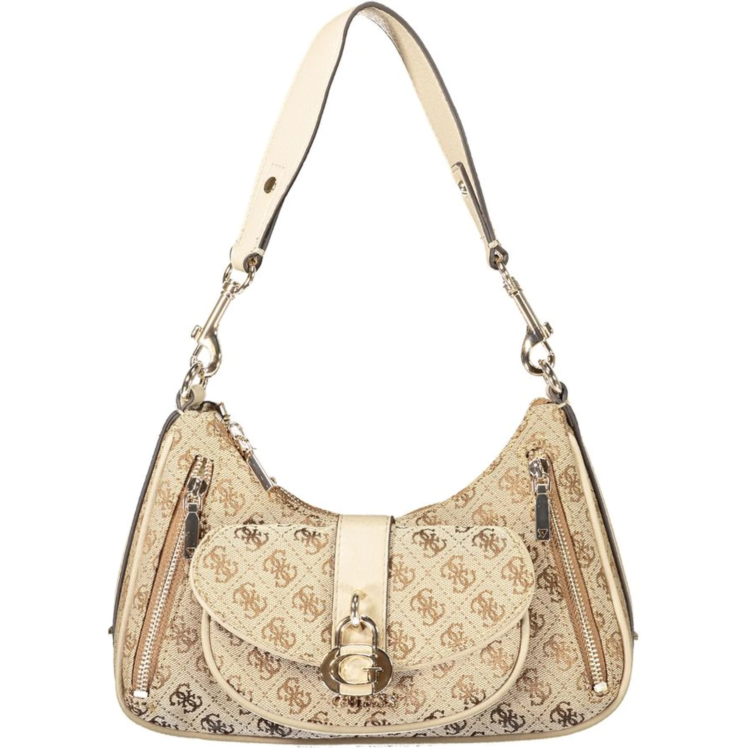 Beige Polyurethane Women Handbag