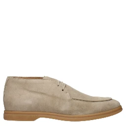 Beige Leather Lace-Up Boots