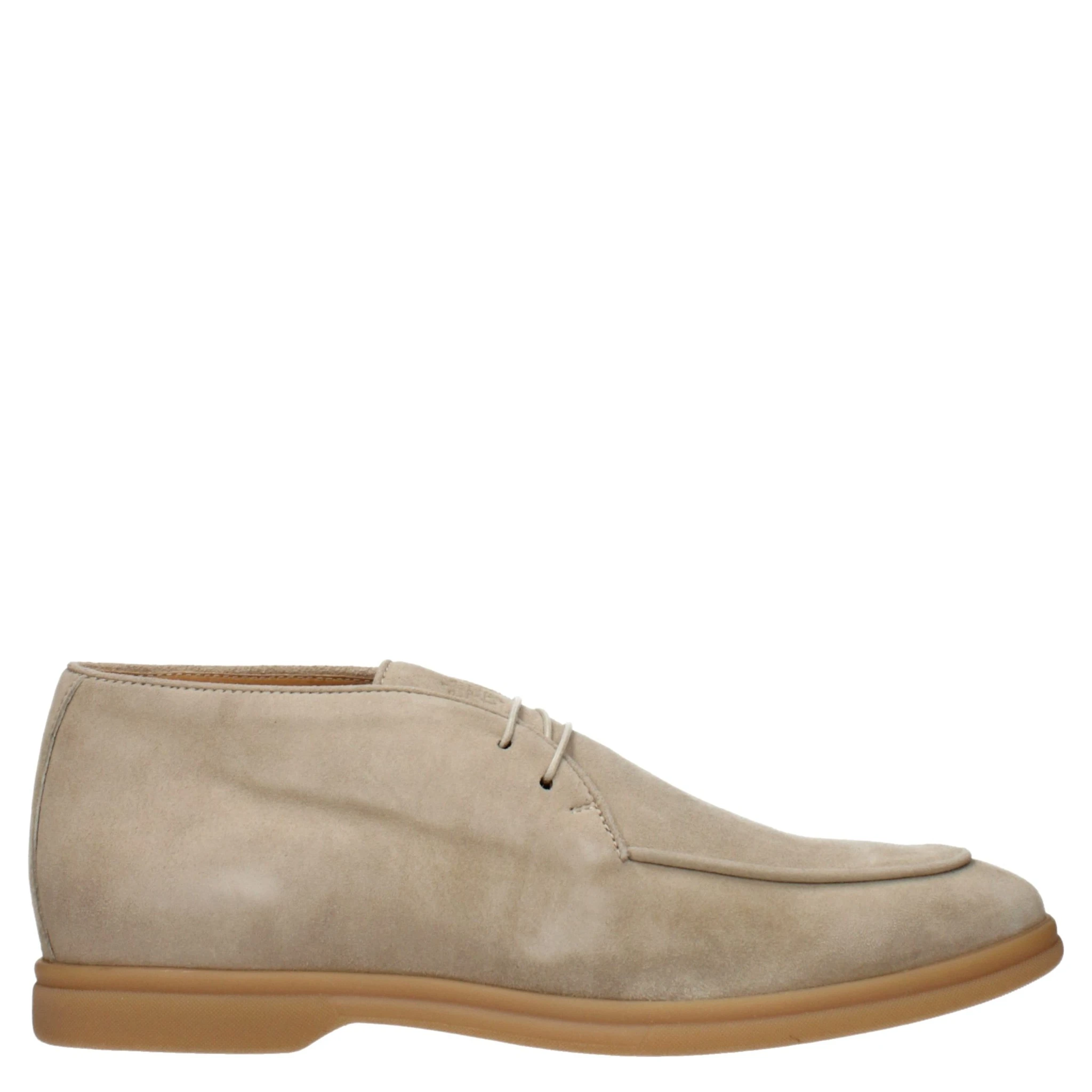 Beige Leather Lace-Up Boots