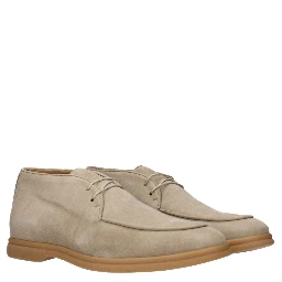 Beige Leather Lace-Up Boots