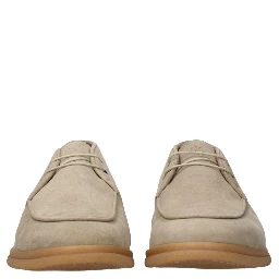 Beige Leather Lace-Up Boots