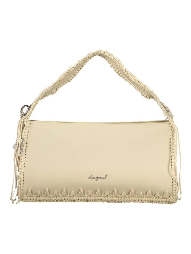 Beige Polyurethane Women Handbag