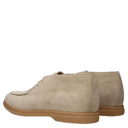 Beige Leather Lace-Up Boots