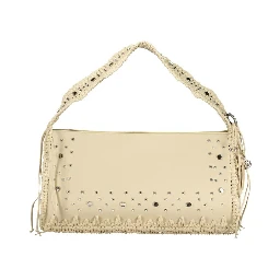 Beige Polyurethane Women Handbag