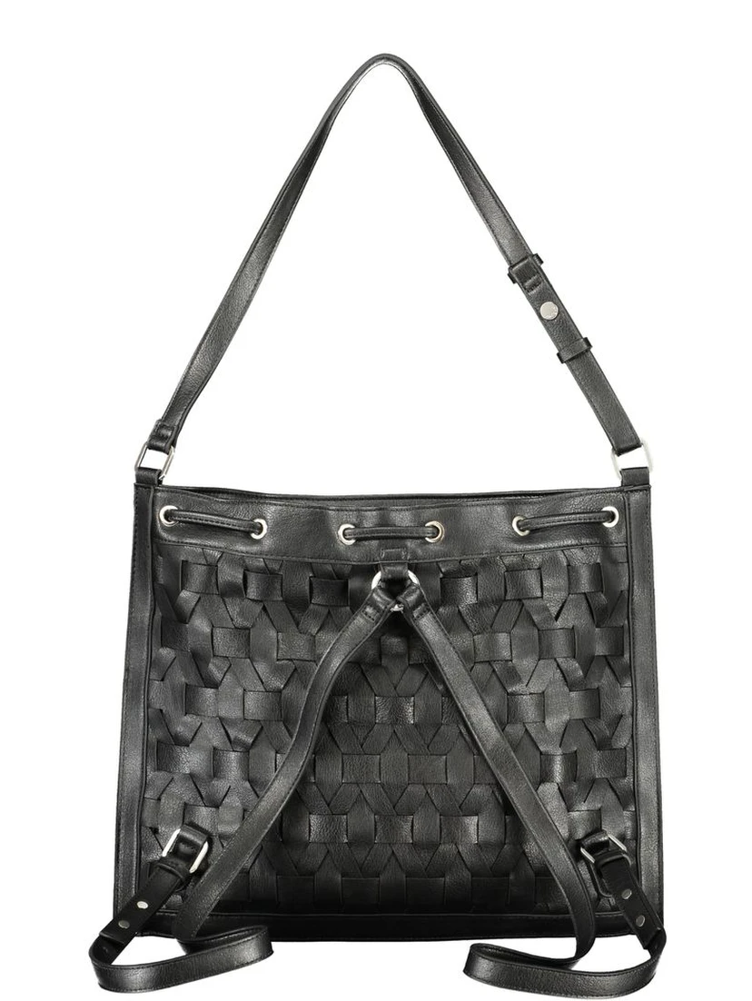 Black Polyurethane Women Backpack