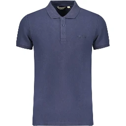 Blue Cotton Men Polo Shirt