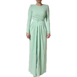 Green Viscose Long Sleeves Long Gown Dress