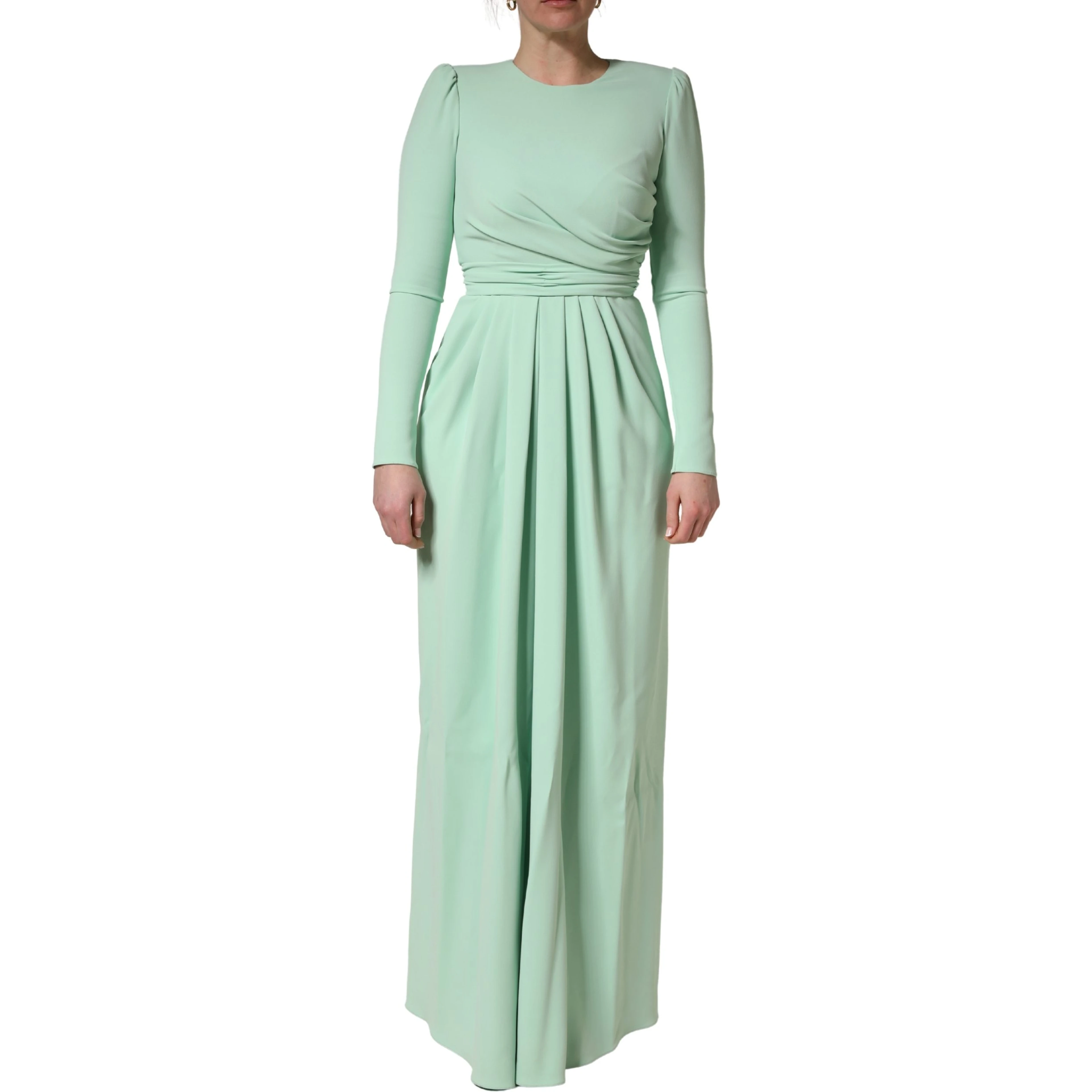 Green Viscose Long Sleeves Long Gown Dress