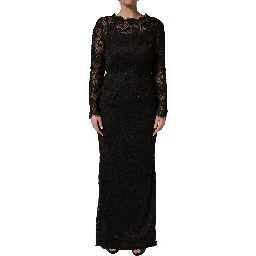 Black Floral Lace Sheath Long Maxi Dress