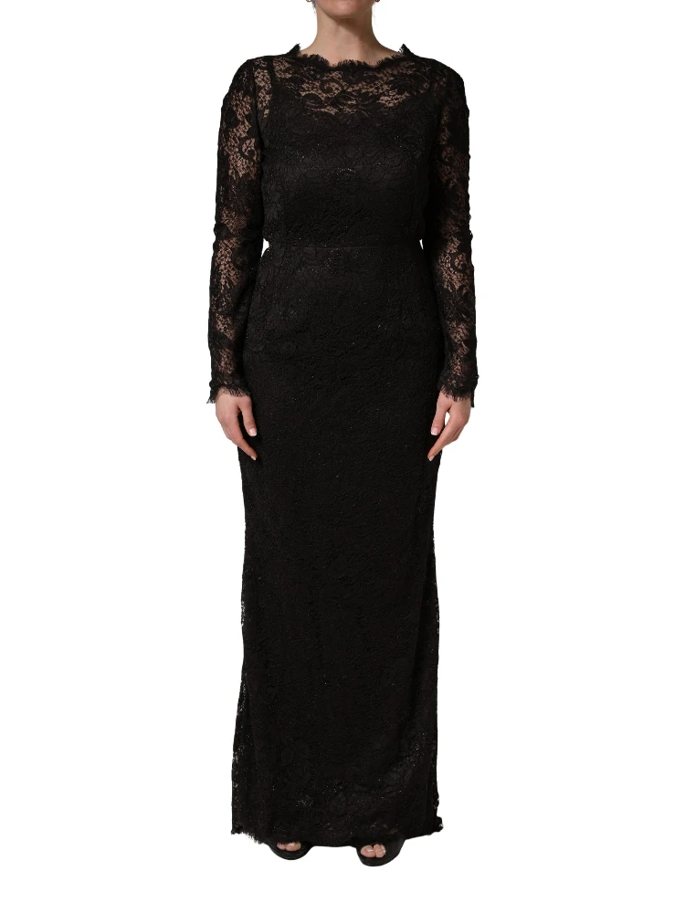 Black Floral Lace Sheath Long Maxi Dress