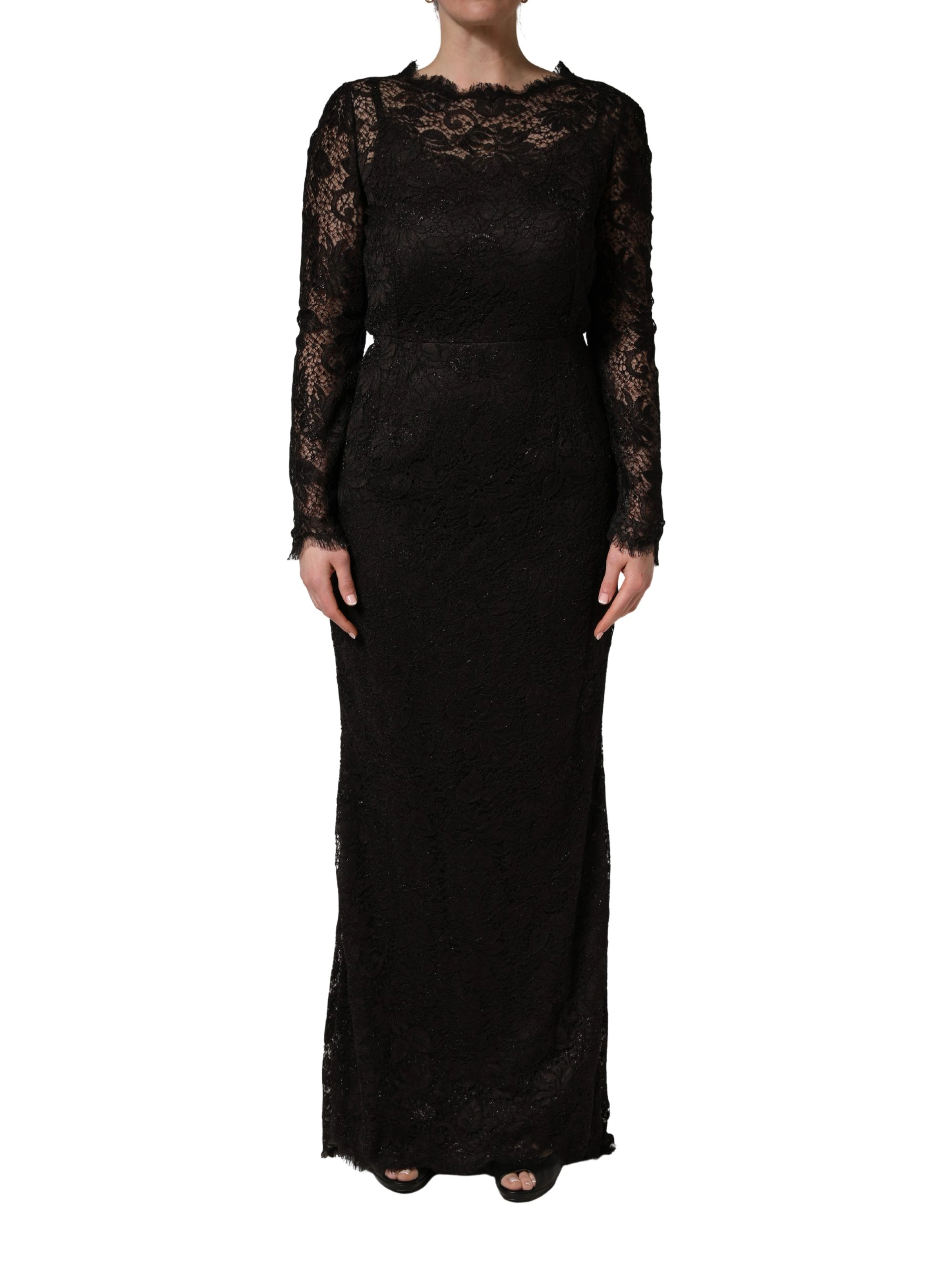 Black Floral Lace Sheath Long Maxi Dress