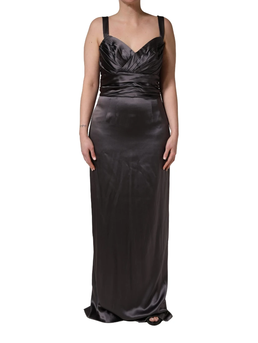 Black Satin Sleeveless Sweetheart Dress