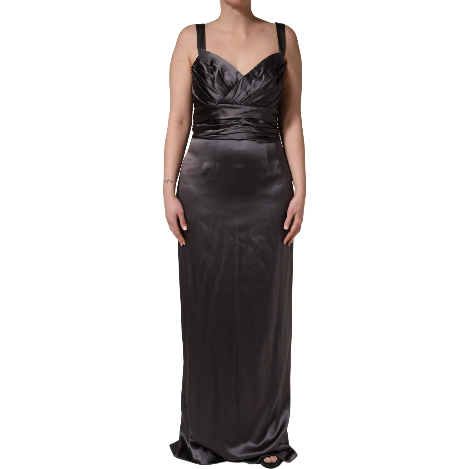 Black Satin Sleeveless Sweetheart Dress