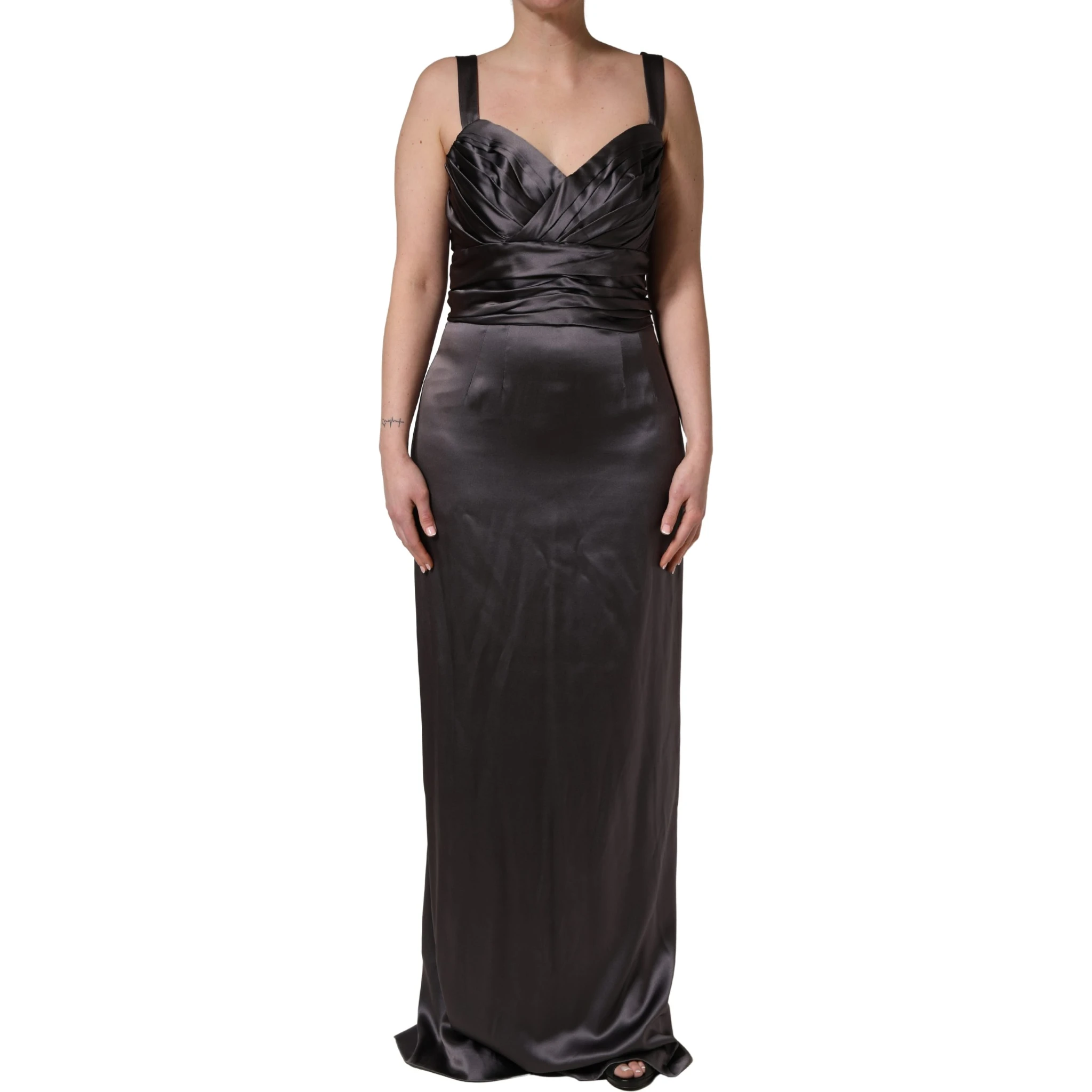 Black Satin Sleeveless Sweetheart Dress