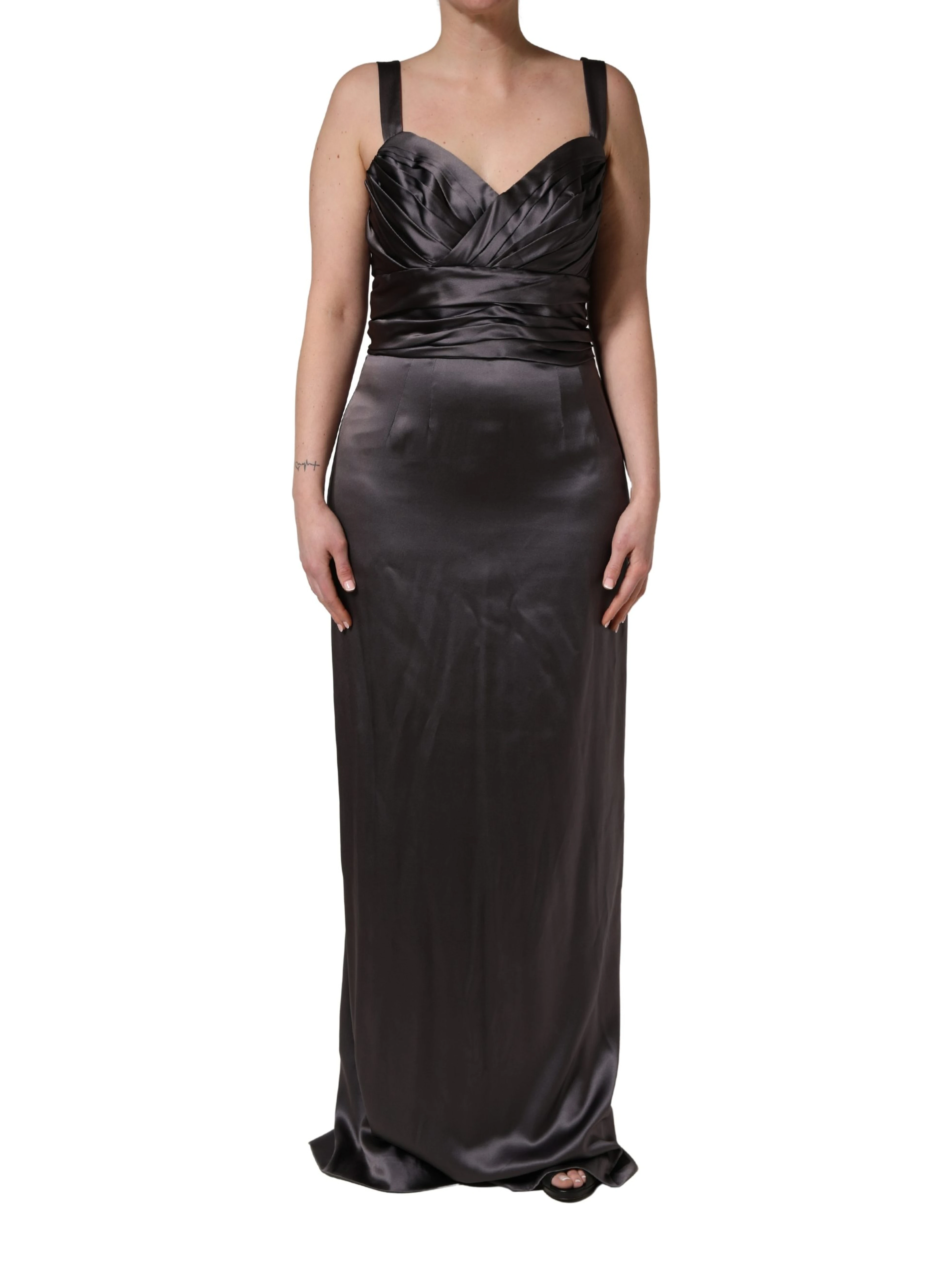 Black Satin Sleeveless Sweetheart Dress