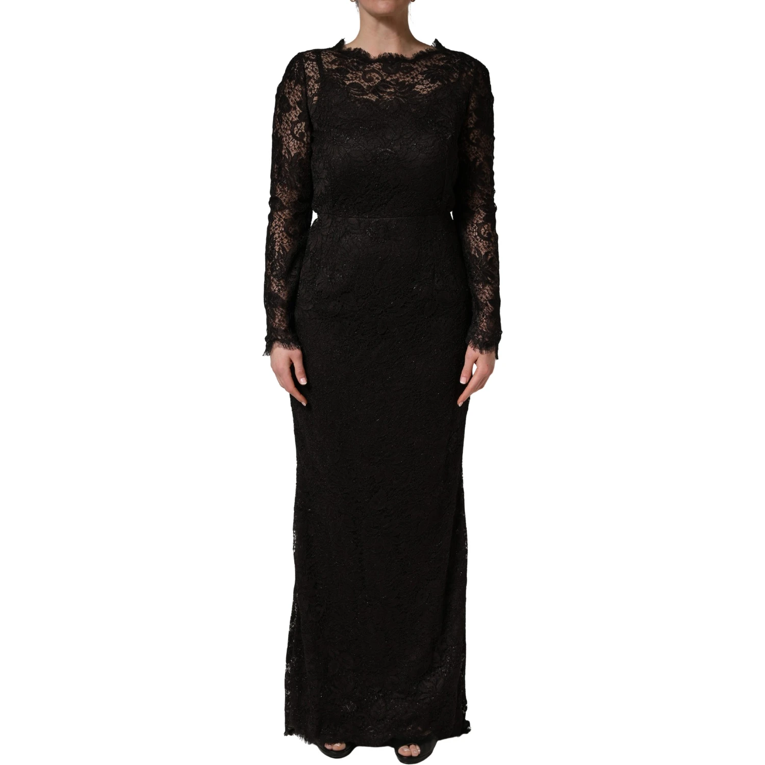 Black Floral Lace Sheath Long Maxi Dress