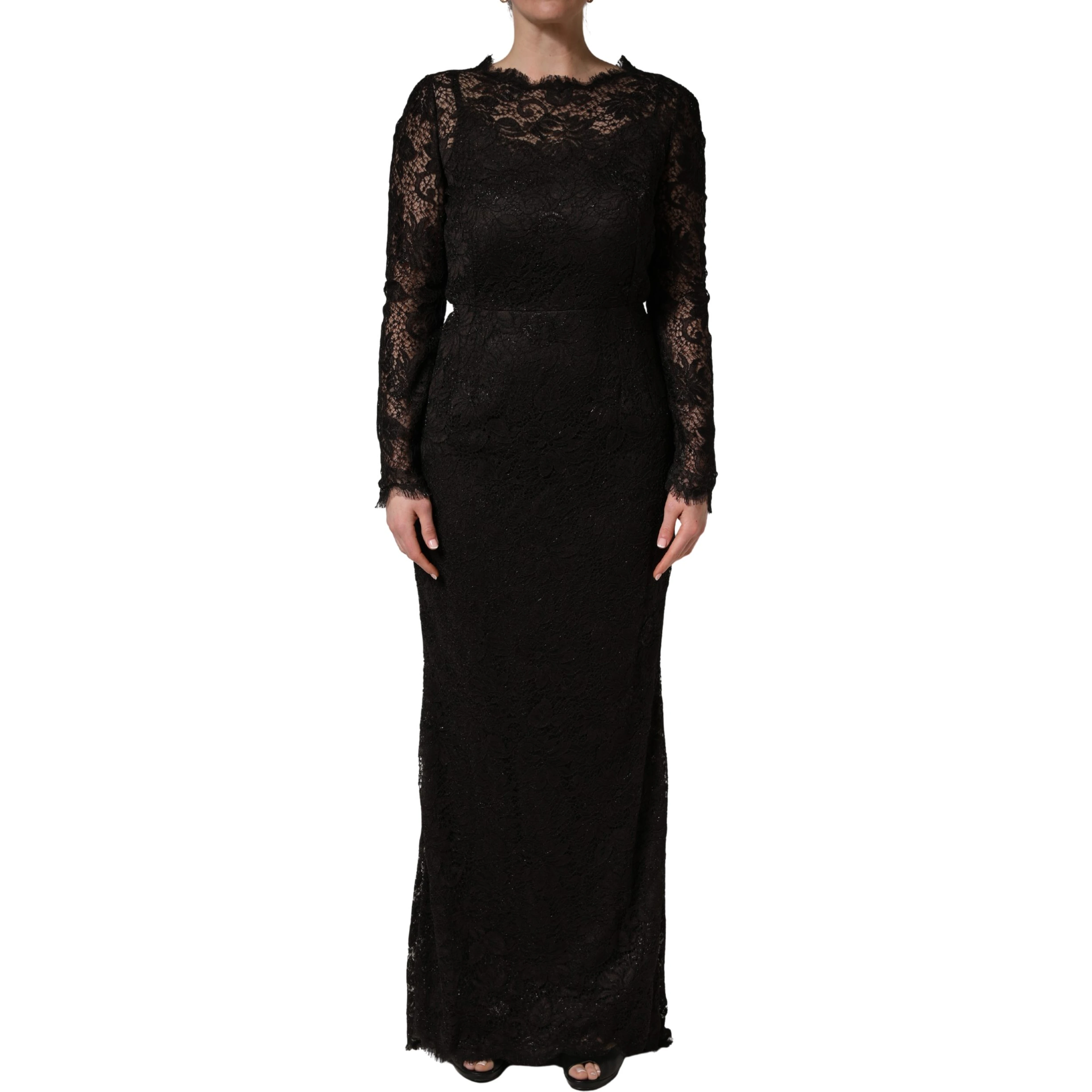 Black Floral Lace Sheath Long Maxi Dress