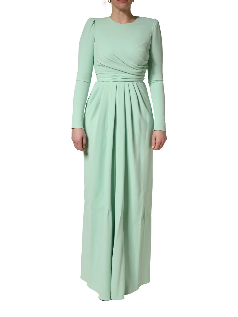 Green Viscose Long Sleeves Long Gown Dress