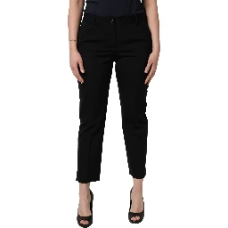 Black Wool High Waist Cropped Tapered Pants